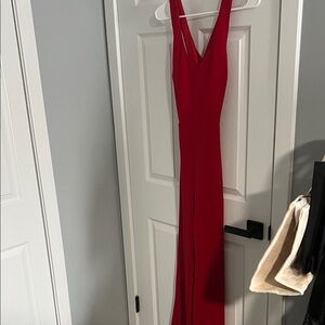 Red V-Neck Jumpsuit with Slim Silhouette